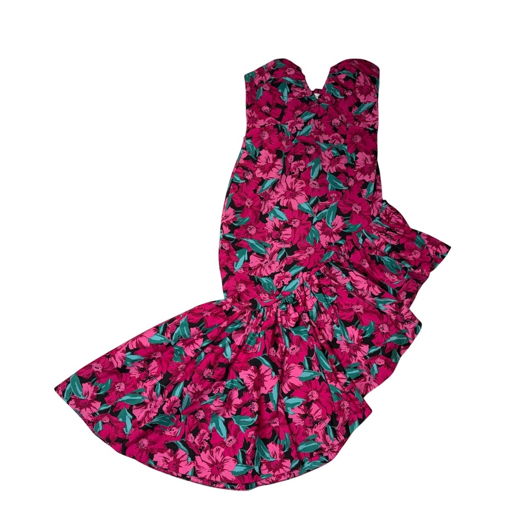Lovers and Friends Pink Floral Strapless Asymmetrical Ruffle Midi Dress Small‎